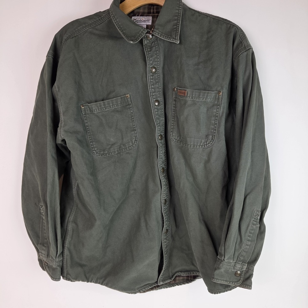 Vintage Carhartt Mens Workwear  Green Flannel Lined Shirt/Jacket Size XL